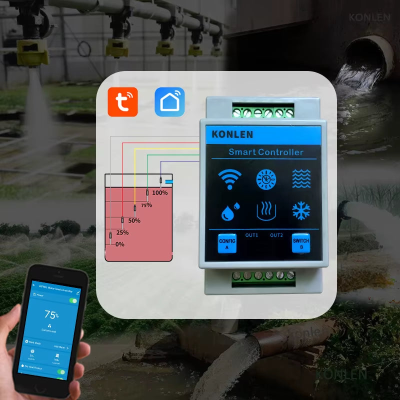 Tuya Water Level Sensor WIFI Smart Home Leakage Flood Alarm Controller Meter Pool Vape Tank Flow Detector Leak Protection