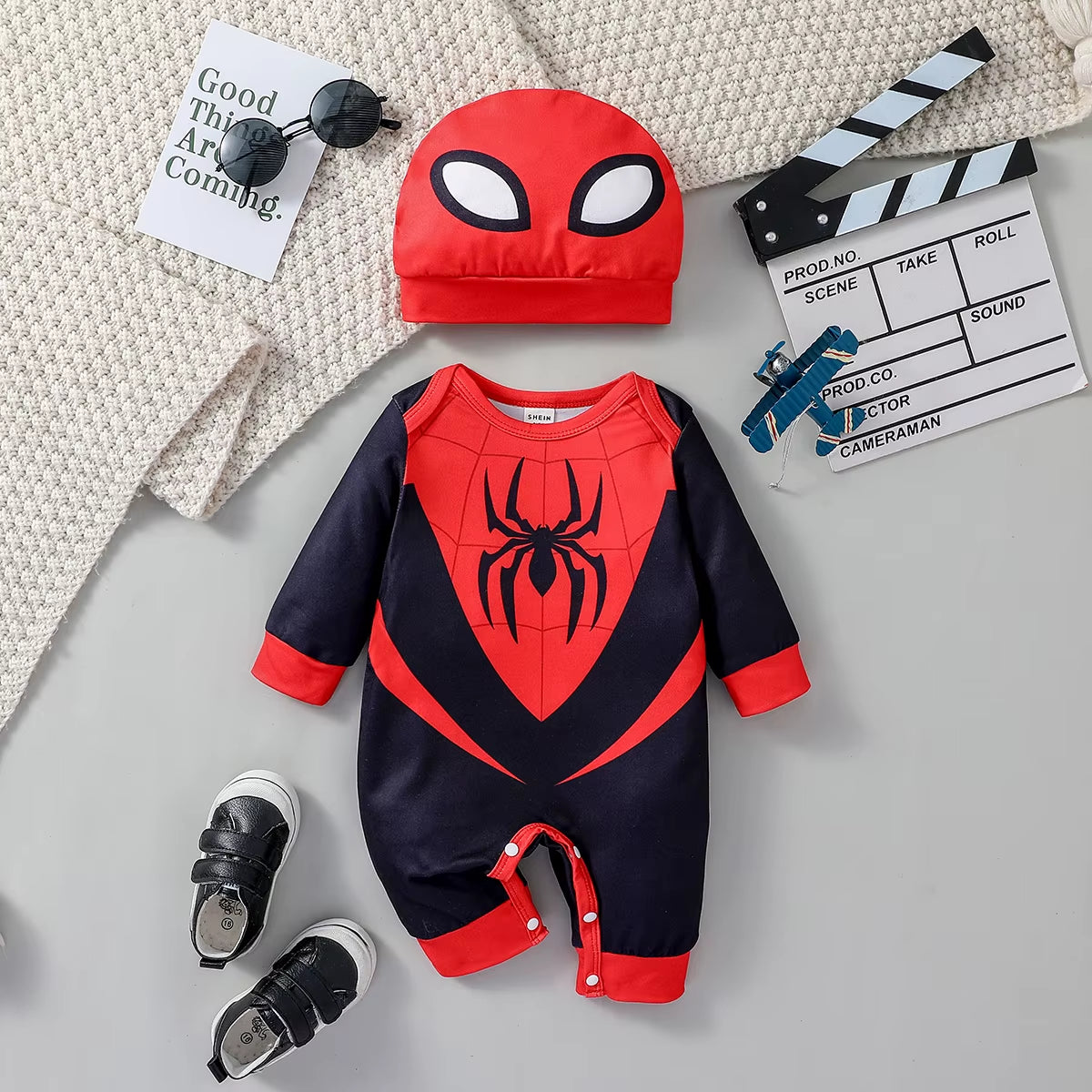 2PCS Baby 2024 New Style Boys for Newborn 0-6M Cartoon Spider Long Sleeve Cool Fashion Jumpsuit All Seasons +Hat