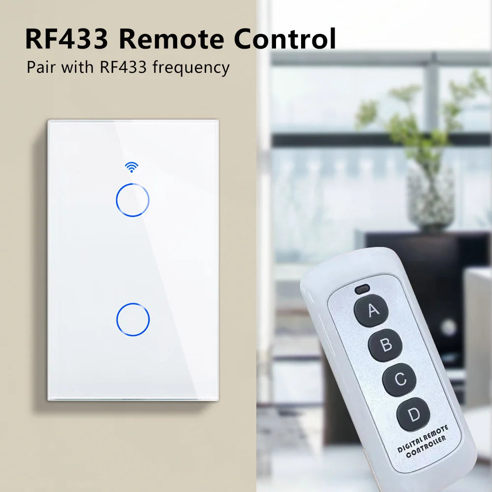 Tuya Smart Switches US RF433 1/2/3 Gang No Neutral Wire Touch Sensor LED Light Wifi Wall Switches Smart Home Alexa Google Home