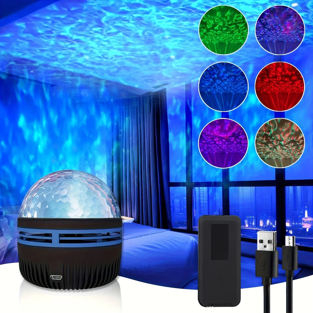 1Pc Vibrant Water Ripple LED Projection Light,Remote Control,Usb-Powered,Rgb Atmosphere Projector for Bedroom,Home Theater Decor
