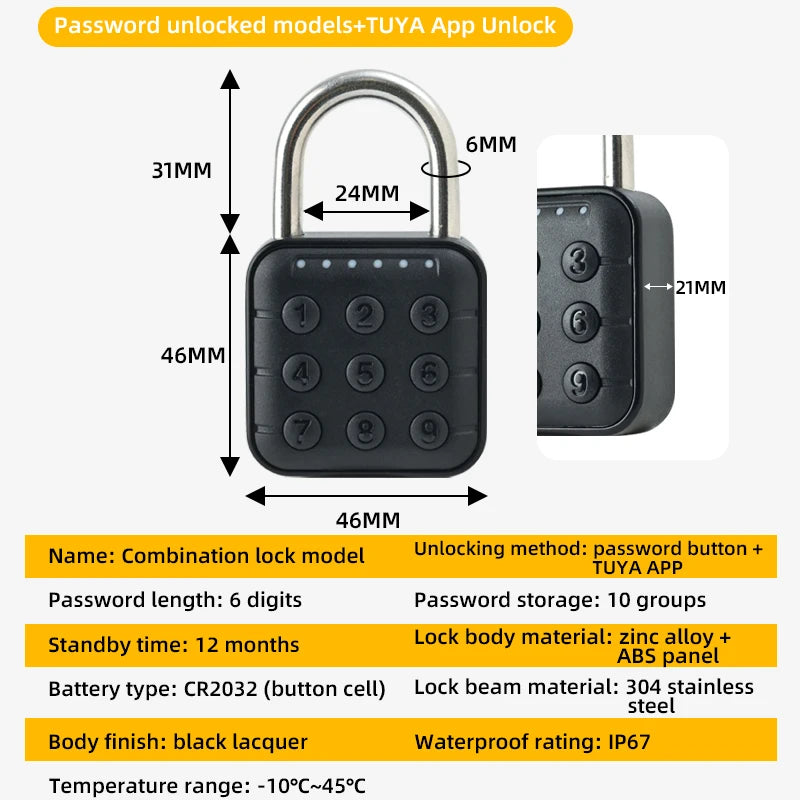 Tuya Smart Bluetooth Mini Password Fingerprint Padlock Waterproof Keyless Security Electronic Luggage Bag Case Anti-Theft Lock