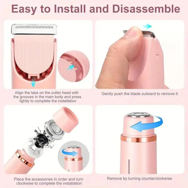 Electric Bikini Trimmer for Women, Rechargeable 2 in 1 Body & Facial Hair Removal, Waterproof Wet & Dry Use Trimmer for Women