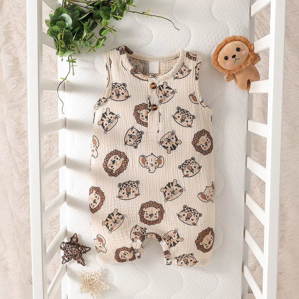 Adorable Baby Boy Cartoon Animal Pattern Jumpsuit for Summer Fun