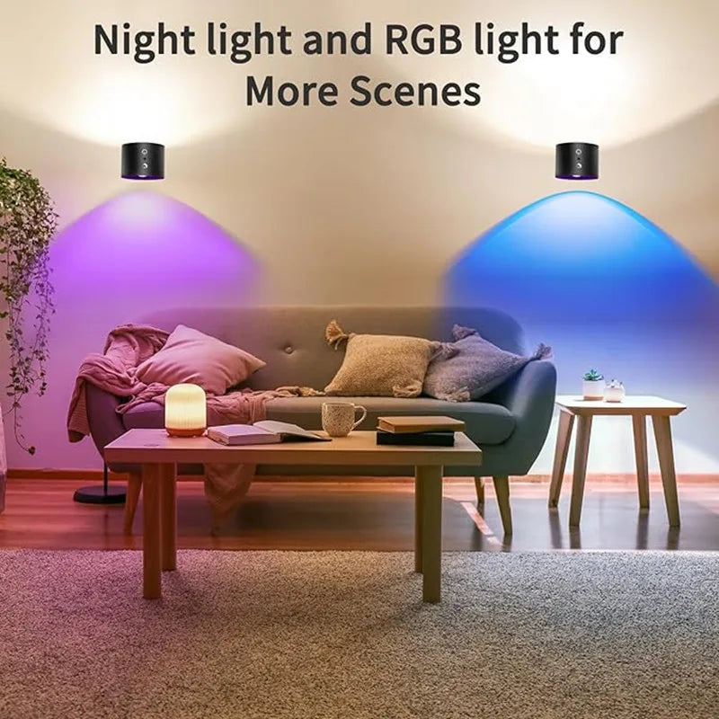 9 Colors 360° Rotation Wall Lamp Mounted Night Lights RGB LED up down Remote Rechargeable Wireless Reading Bedroom Lamp