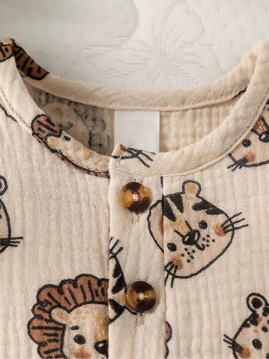 Adorable Baby Boy Cartoon Animal Pattern Jumpsuit for Summer Fun