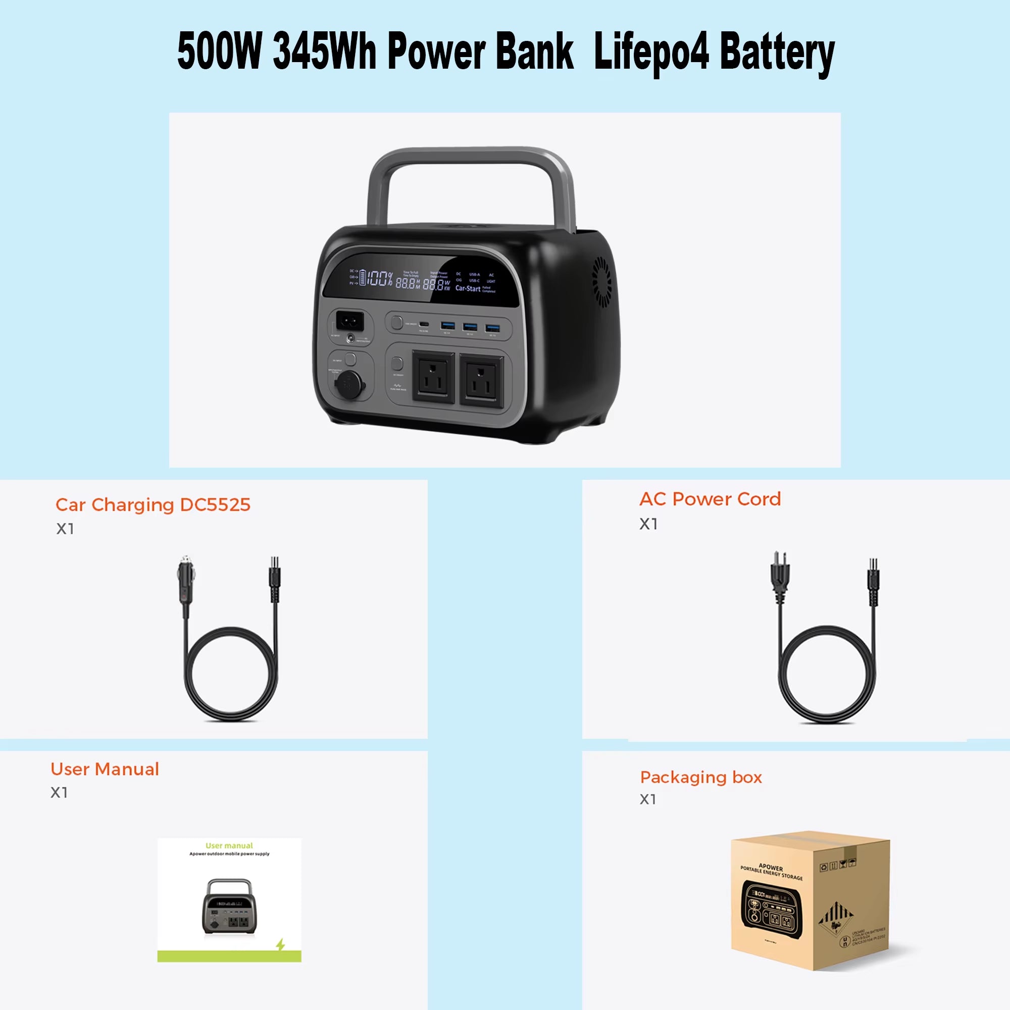 AP400 Solar Generator Portable Power Station UPS 346Wh 500W Lifepo4 Battery 3000+ Cycle Wireless 150W Ultrafast Charge