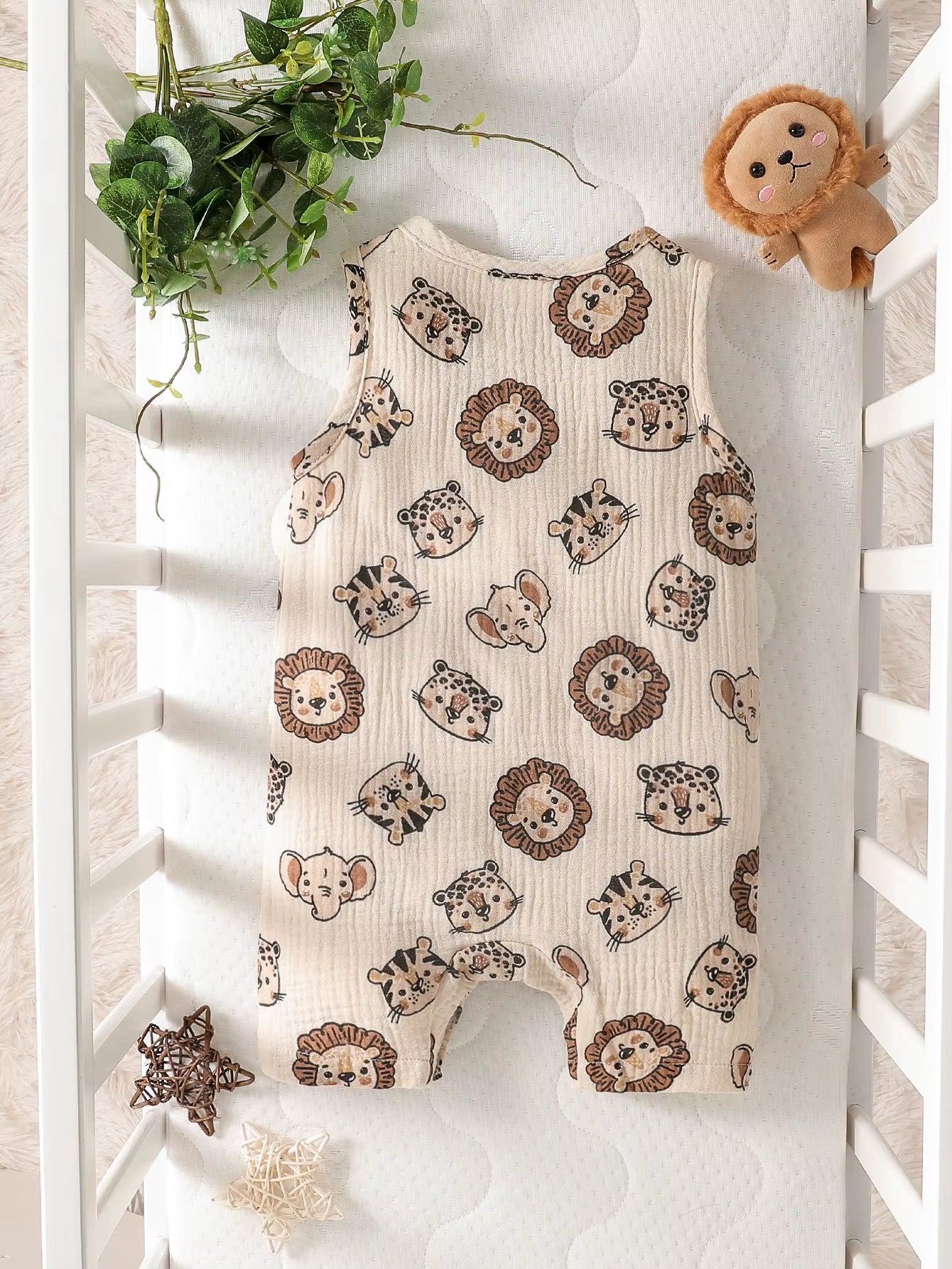 Adorable Baby Boy Cartoon Animal Pattern Jumpsuit for Summer Fun