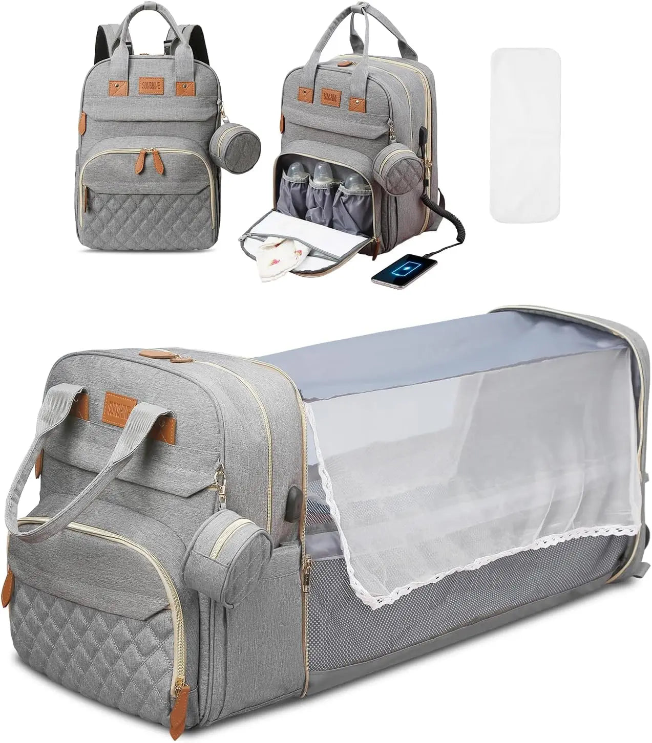 Ultimate 3-in-1 Diaper Bag Backpack: Foldable Baby Bed, Waterproof Travel Companion with USB Charging