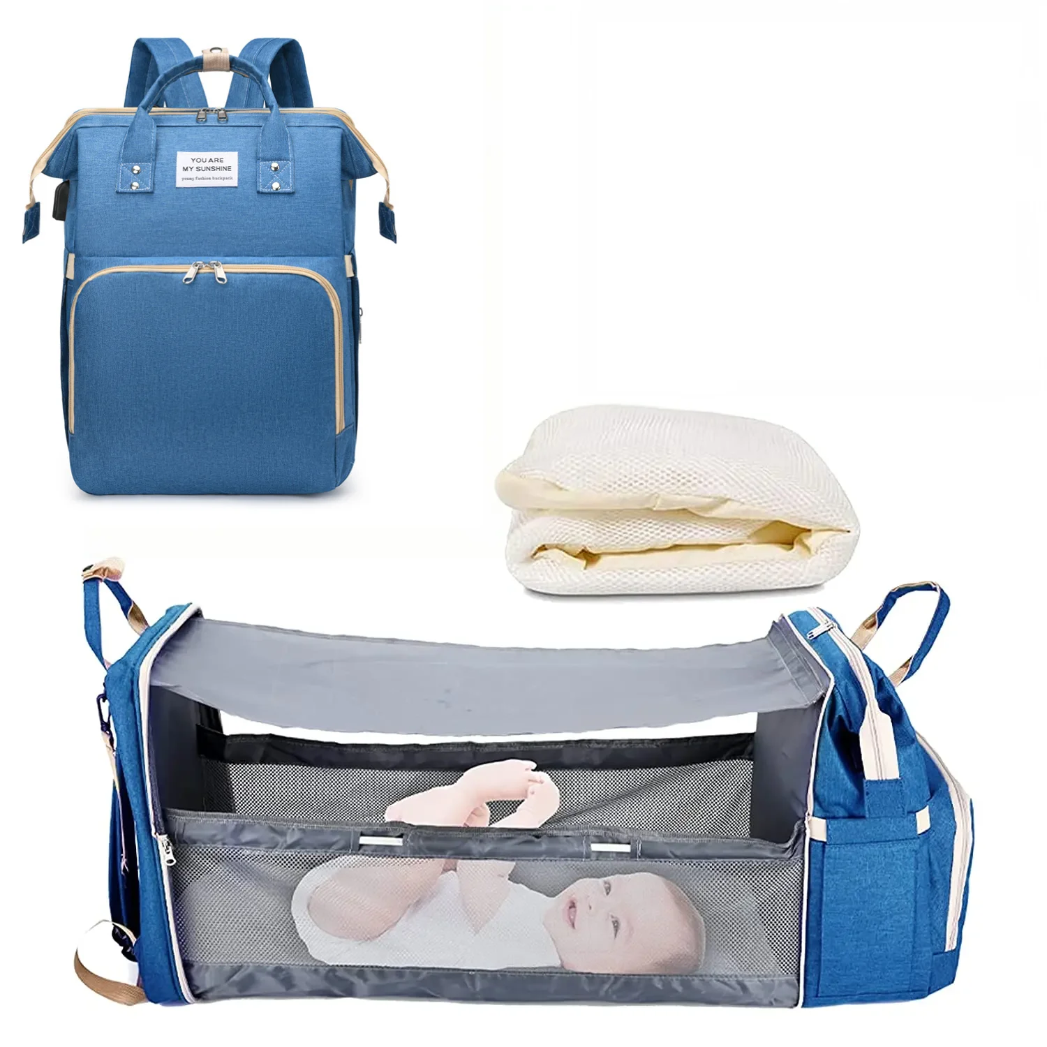 Ultimate 3-in-1 Diaper Bag Backpack: Foldable Baby Bed, Waterproof Travel Companion with USB Charging