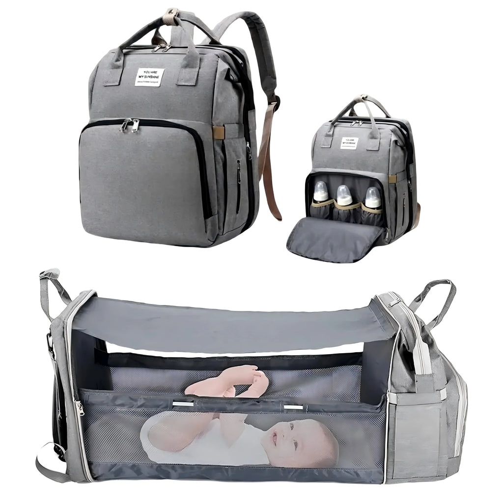 Ultimate 3-in-1 Diaper Bag Backpack: Foldable Baby Bed, Waterproof Travel Companion with USB Charging