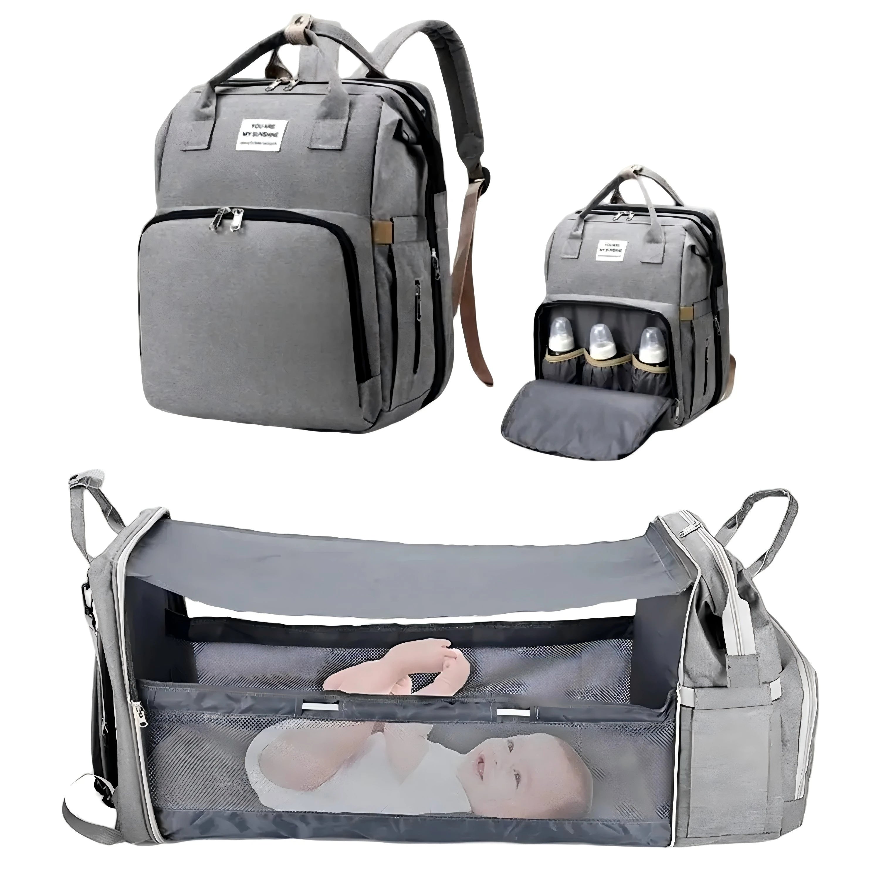Ultimate 3-in-1 Diaper Bag Backpack: Foldable Baby Bed, Waterproof Travel Companion with USB Charging