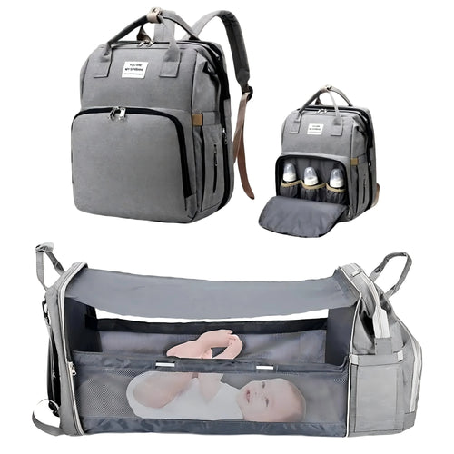 Ultimate 3-in-1 Diaper Bag Backpack: Foldable Baby Bed, Waterproof Travel Companion with USB Charging
