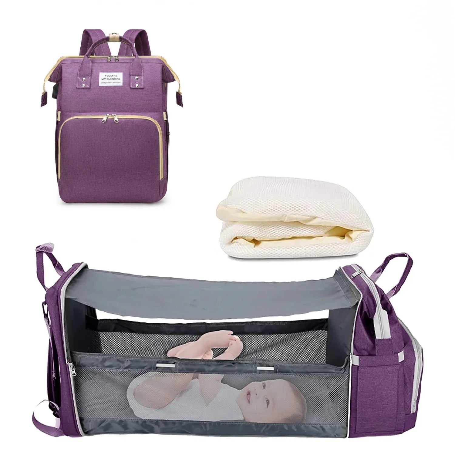Ultimate 3-in-1 Diaper Bag Backpack: Foldable Baby Bed, Waterproof Travel Companion with USB Charging