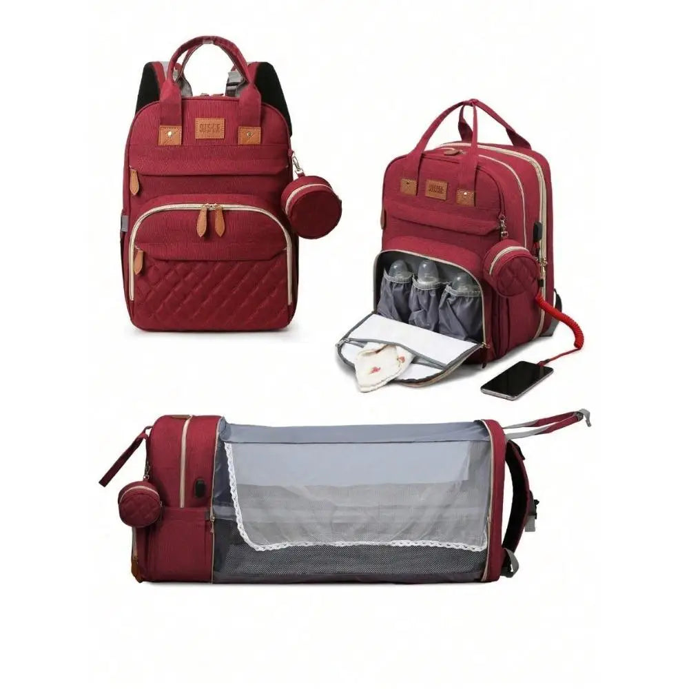 Ultimate 3-in-1 Diaper Bag Backpack: Foldable Baby Bed, Waterproof Travel Companion with USB Charging