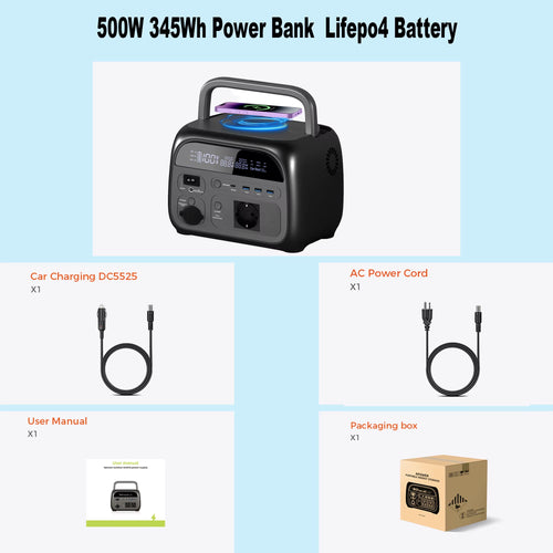 AP400 Solar Generator Portable Power Station UPS 346Wh 500W Lifepo4 Battery 3000+ Cycle Wireless 150W Ultrafast Charge