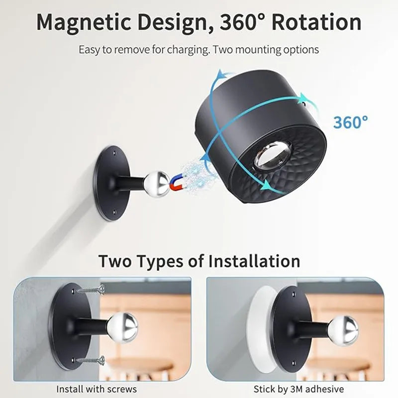 9 Colors 360° Rotation Wall Lamp Mounted Night Lights RGB LED up down Remote Rechargeable Wireless Reading Bedroom Lamp