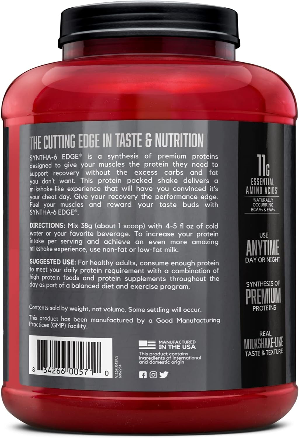 SYNTHA-6 EDGE Protein Powder, Strawberry Flavored Powder with Hydrolyzed Whey, Micellar Casein, for Muscle Gain, Low Sugar, 24G Protein, Strawberry Milkshake, 48 Servings, 4.01 Pound (Pack of 1)