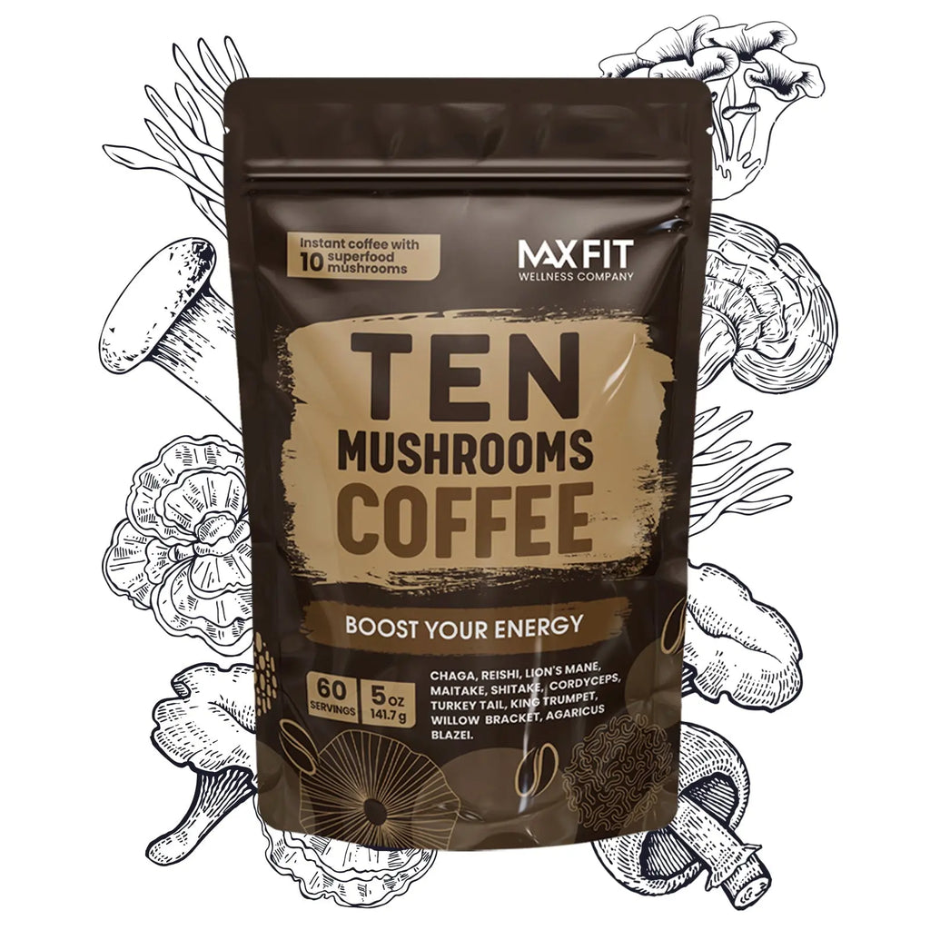 Original 10 Mushrooms Instant Coffee – 60 Servings | Medium Roast Arabica Coffee with Chaga, Reishi, Lion'S Mane, Cordyceps, Shiitake & Turkey Tail Blend - Sugar Free & Gluten Free - Boost Energy, Support Mental Focus & Immune System - Everyday Wellness
