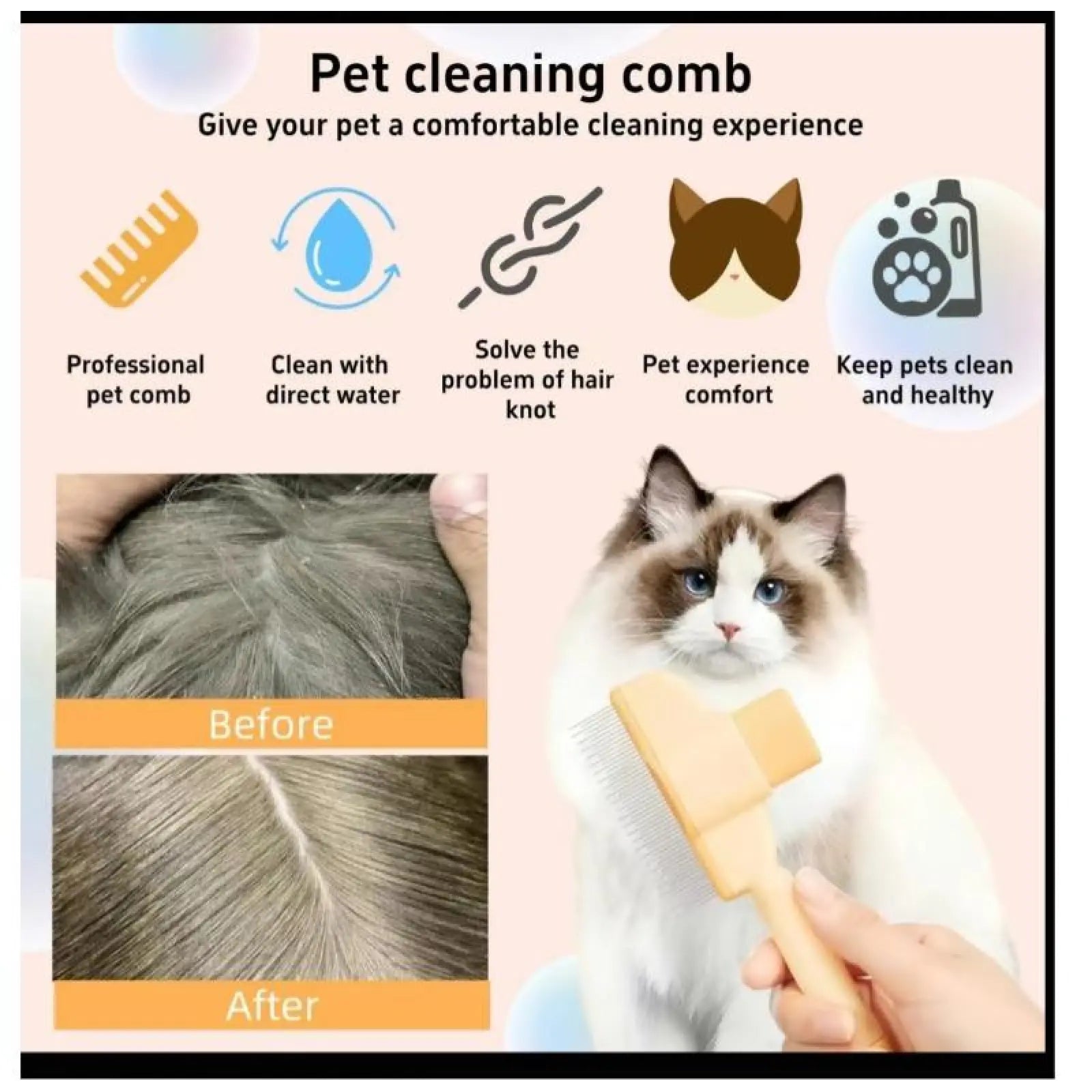 2-Pack Pet Hair Removal Comb Self-Cleaning Pet Comb for Dogs & Cats – Dual-Length Stainless Steel Teeth for Shedding, Tangles & Flea Removal | Easy-Clean Grooming Tool for Short &Long Hair, Ideal for Cats, Dogs & Small Pets.