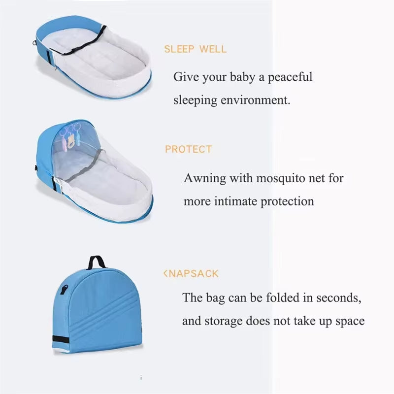Portable Baby Crib with Mosquito Net - Convenient Folding Bed for Newborns, Ideal for Travel and Camping