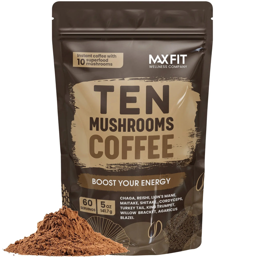 Original 10 Mushrooms Instant Coffee – 60 Servings | Medium Roast Arabica Coffee with Chaga, Reishi, Lion'S Mane, Cordyceps, Shiitake & Turkey Tail Blend - Sugar Free & Gluten Free - Boost Energy, Support Mental Focus & Immune System - Everyday Wellness