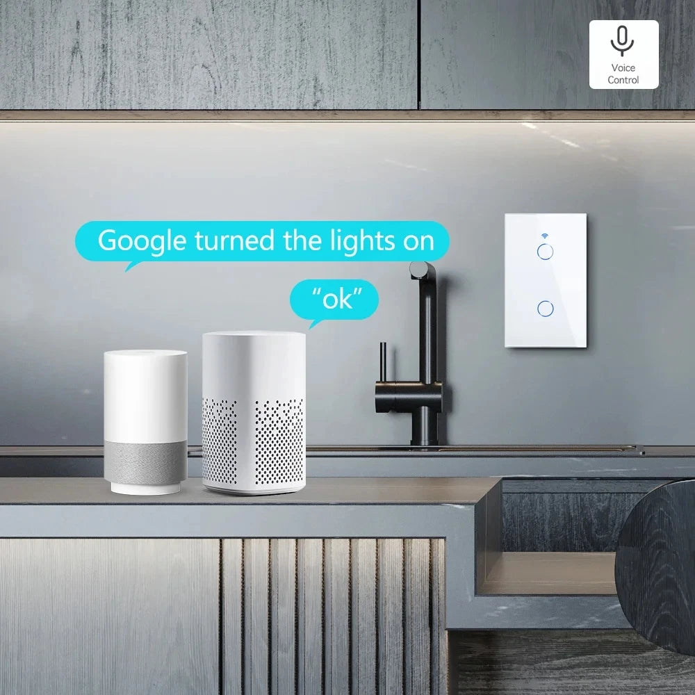 Tuya Smart Switches US RF433 1/2/3 Gang No Neutral Wire Touch Sensor LED Light Wifi Wall Switches Smart Home Alexa Google Home