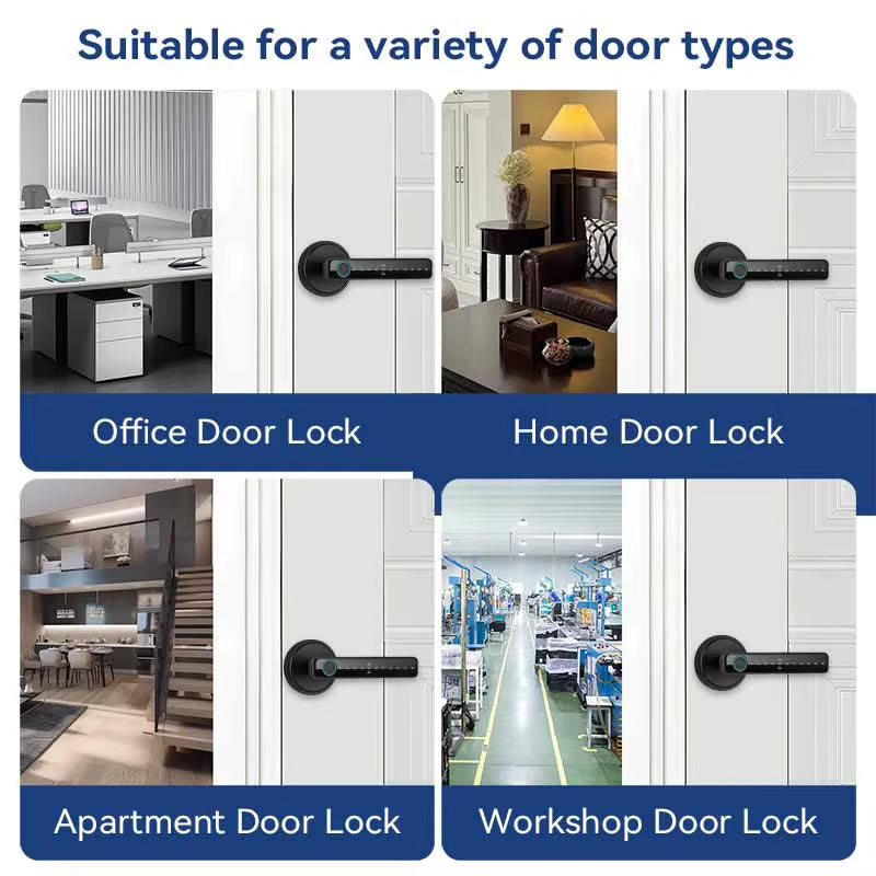 Tuya Handle Fingerprint Key Card Digital Smart Door Lock Keypad Key Entry Electronic Lock Home House 9 Languages Audio Playback
